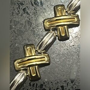 18k White Yellow Gold Technibond X Design Stampato Polished Bracelet Vintage HSN